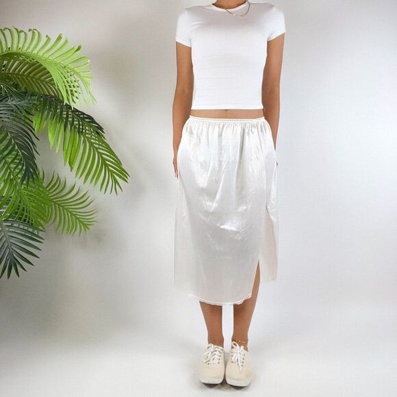 Vintage 90s White Coquette Cottagecore Low Rise Angelcore Midi Slip Skirt / M - Picture 3 of 5